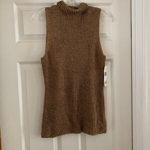 Lauren Ralph Lauren Tan Metallic  Sleeveless Turtleneck Sweater